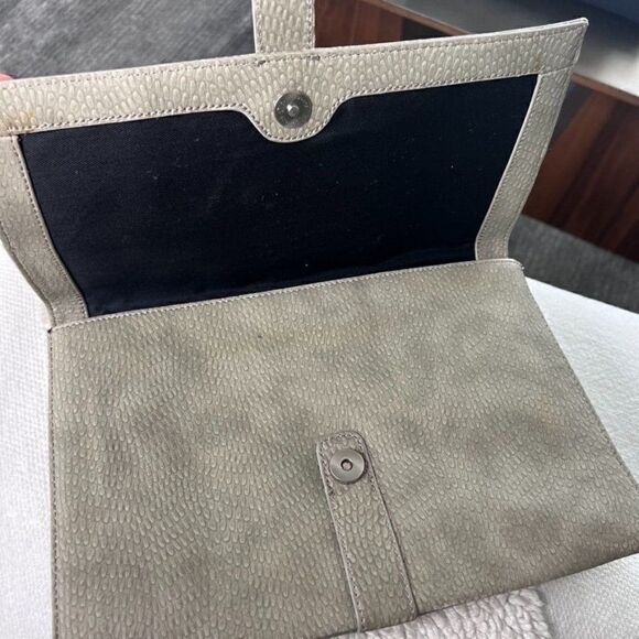 BCBGeneration Clutch Purse Pale Grey/Green Pebbled Faux Leather Fold over Bag - Picture 5 of 11